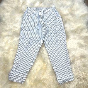 Striped white linen pants